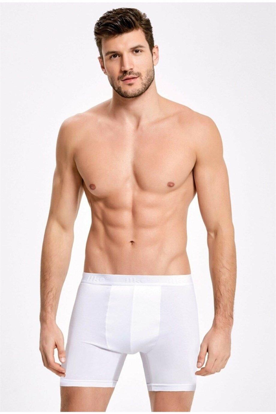 Uzun Paçalı Beyaz Likralı Boxer Pamuk Arma Yıldız 1173 - Beyaz