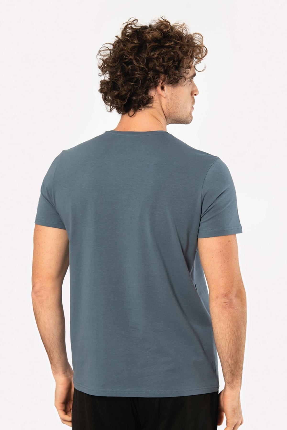 Pamuklu Elastan Bisiklet Yaka Erkek T-shirt Cacharel 1331 - MAVİ1