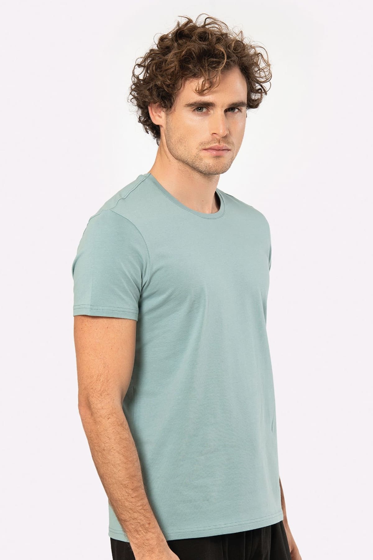 Yeşil Kısa Kollu Pamuklu Likralı T-shirt Cacharel 1331 - YEŞİL1