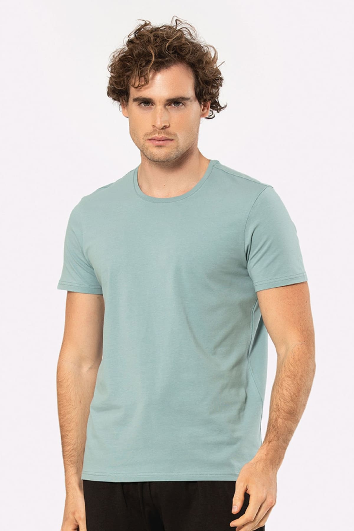 Yeşil Kısa Kollu Pamuklu Likralı T-shirt Cacharel 1331 - YEŞİL1