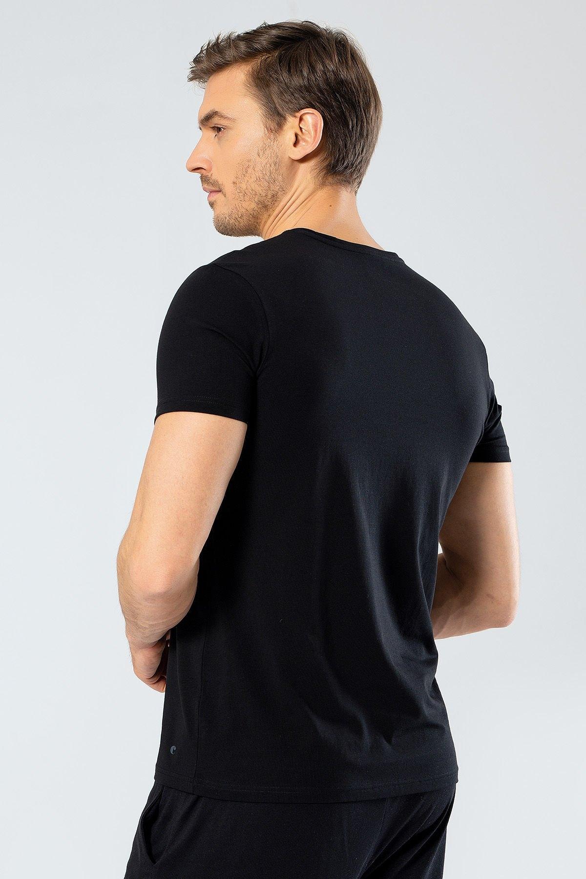 Cacharel Pamuklu Likralı Bisiklet Yaka T-shirt Erkek Cacharel 1331 - Görsel 3