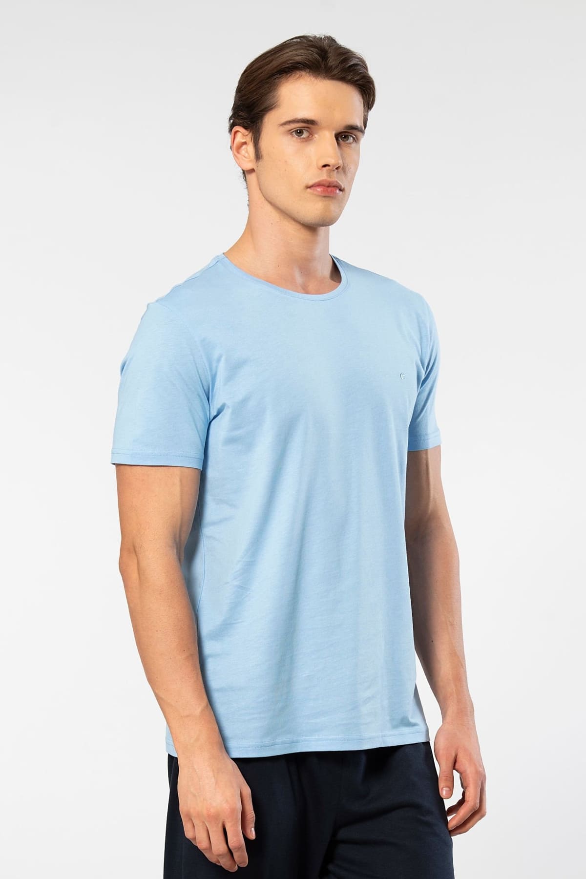 Modal Pamuklu Bisiklet Yaka Erkek T-shirt Cacharel 2169 - Açık Mavi