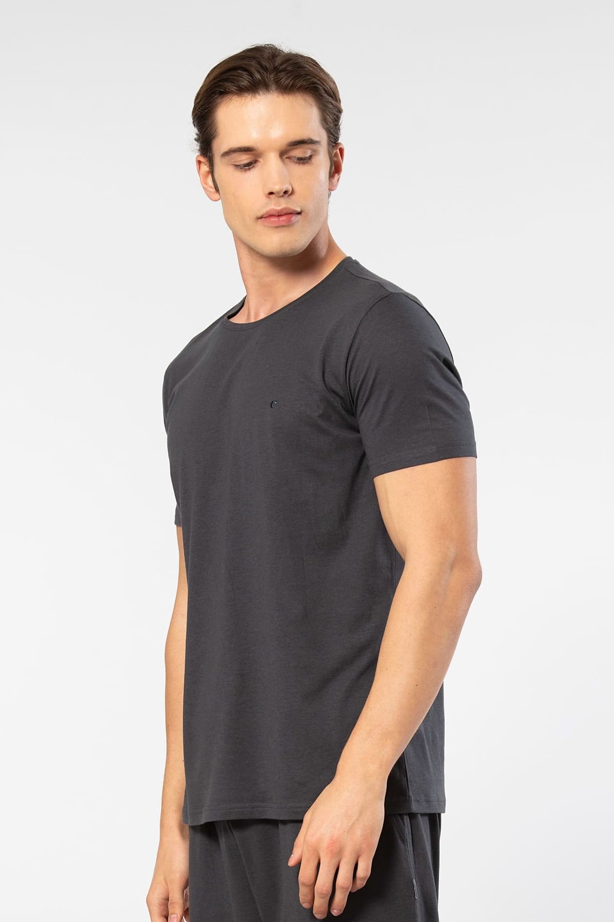 Yumuşak Pamuklu Kısa Kollu T-shirt Cacharel 2169 - Antrasit