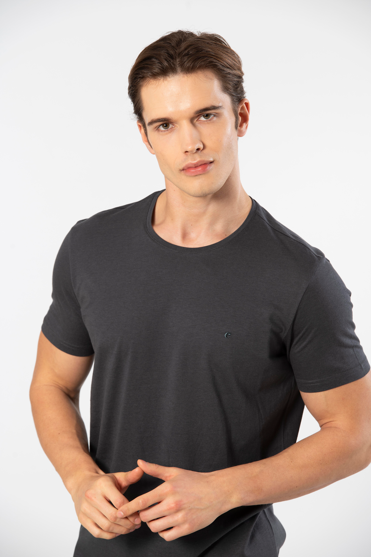 Yumuşak Pamuklu Kısa Kollu T-shirt Cacharel 2169 - Antrasit