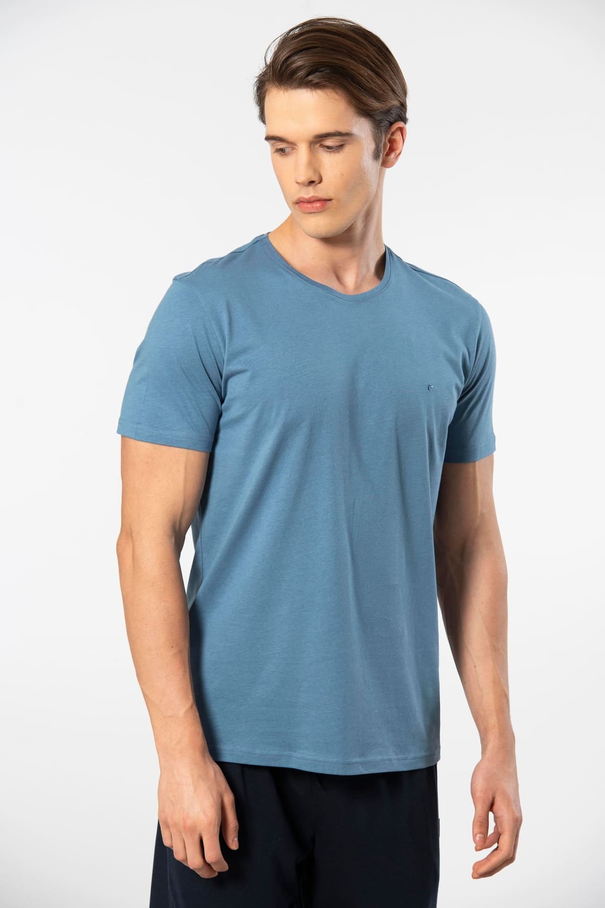 Pamuk ve Modal Kısa Kollu T-shirt Cacharel 2169 - İndigo