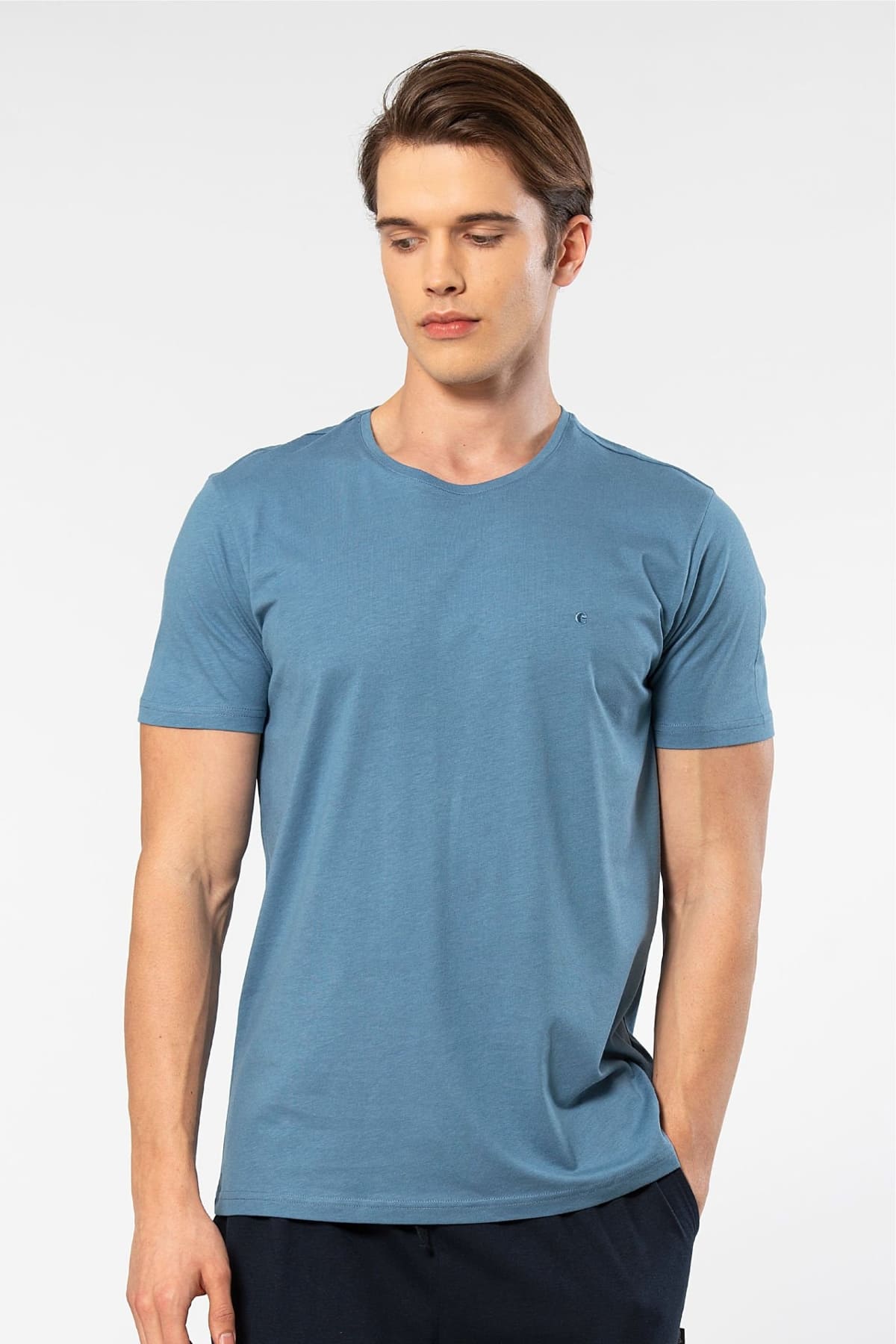 Pamuk ve Modal Kısa Kollu T-shirt Cacharel 2169 - İndigo