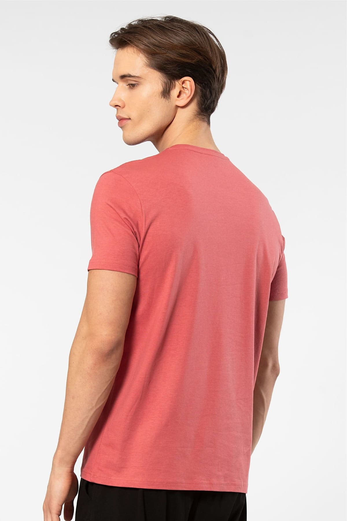 Pamuklu Kısa Kollu Bisiklet Yaka T-shirt Cacharel 2169 - Mercan