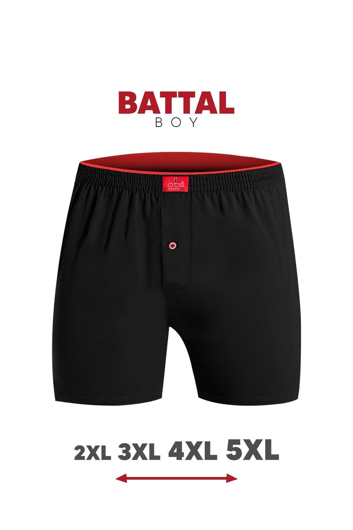 Pamuklu Düğmeli Erkek Boxer ÖTS 2655 - Siyah