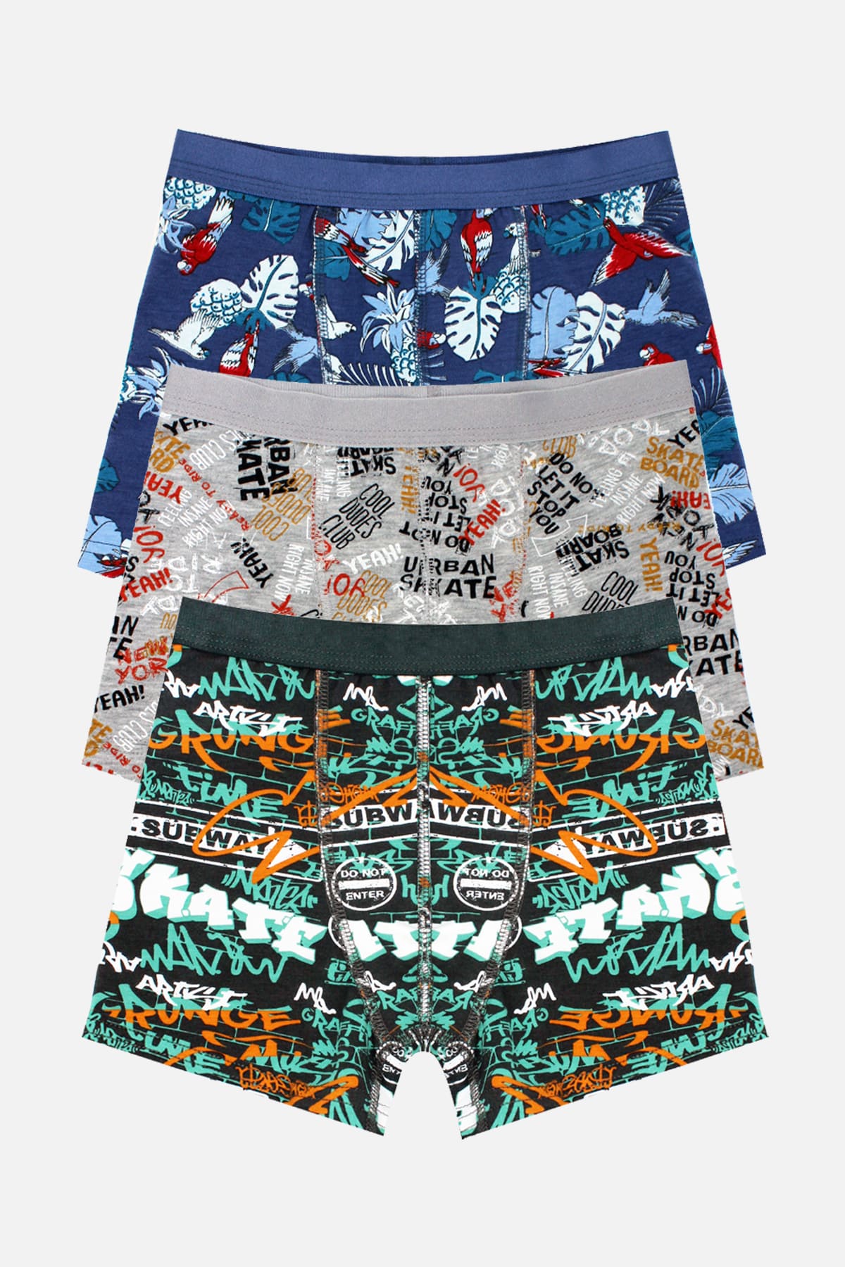 Pamuk Likralı Baskılı Boxer Öts 7265 - Gri