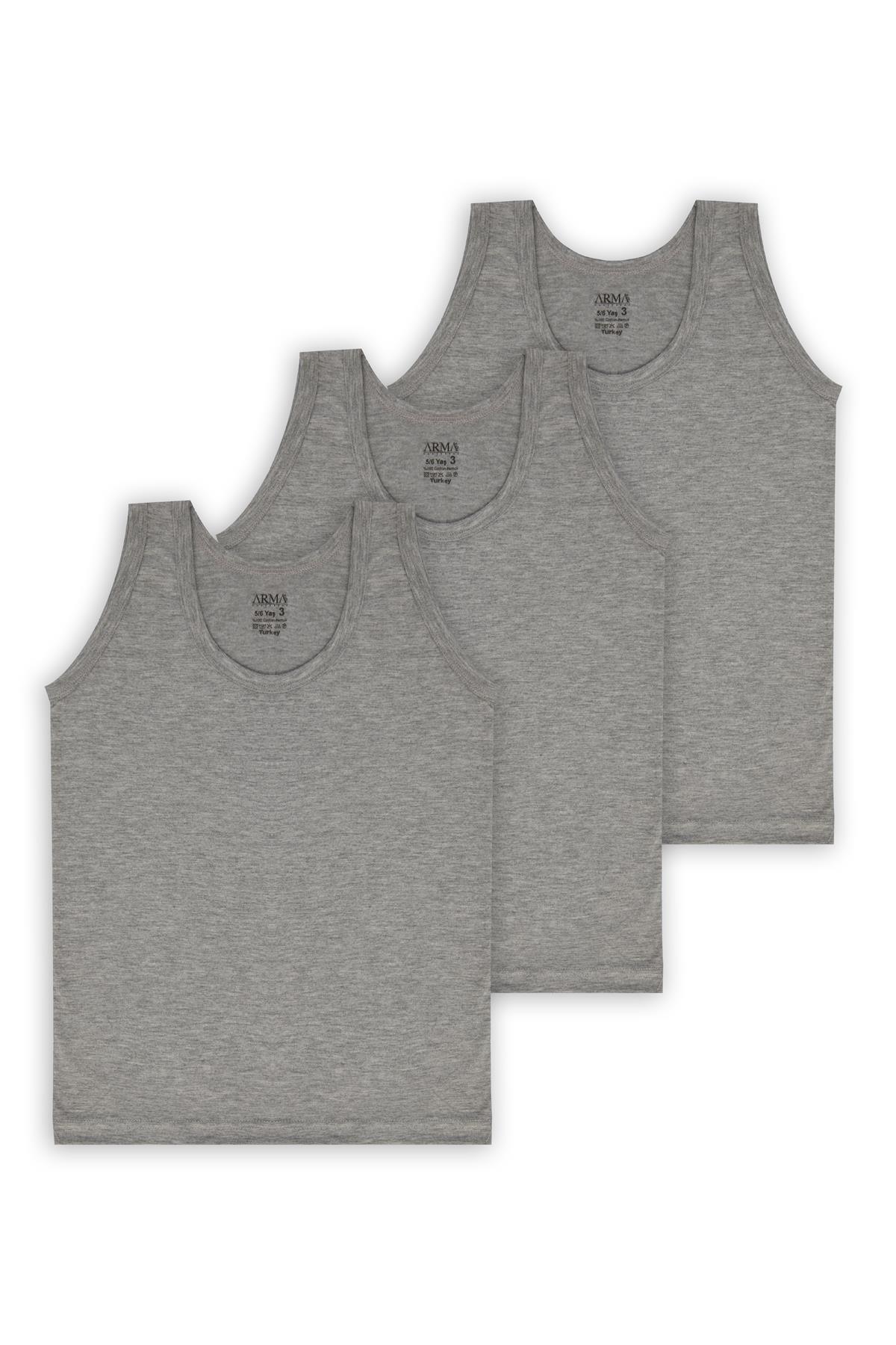 Pamuklu Esnek Atlet 3lü Paket Erkek Çocuk Arma Yıldız 5548 - Gri