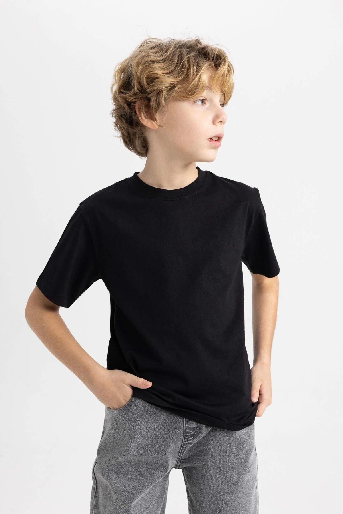 Pamuklu Sıfır Yaka Kısa Kollu Tişört Arma Yıldız 5504 - Siyah