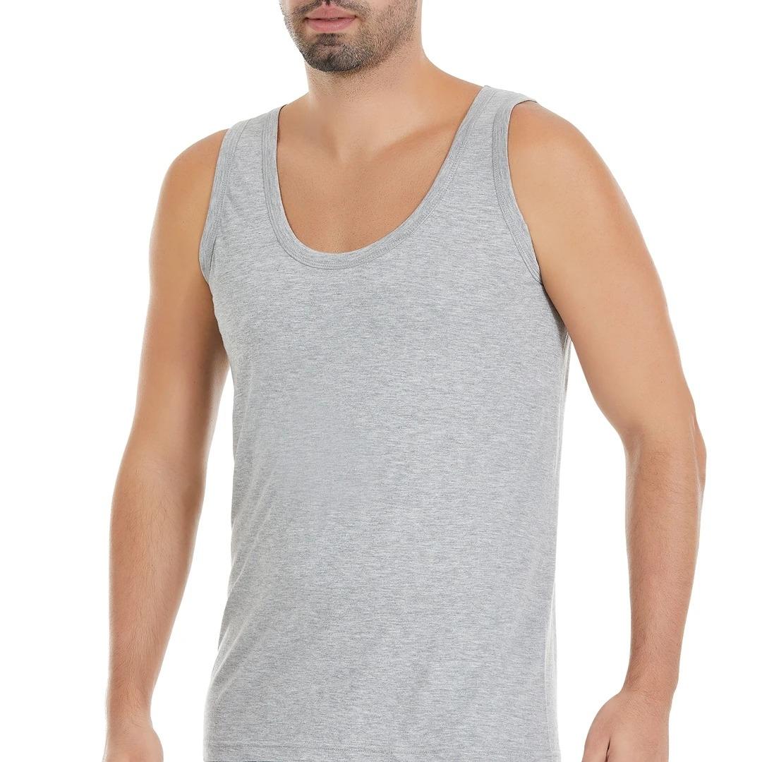 Pamuklu Ribana Yaka Atlet Erkek Yıldız Çamaşır 136 - Gri