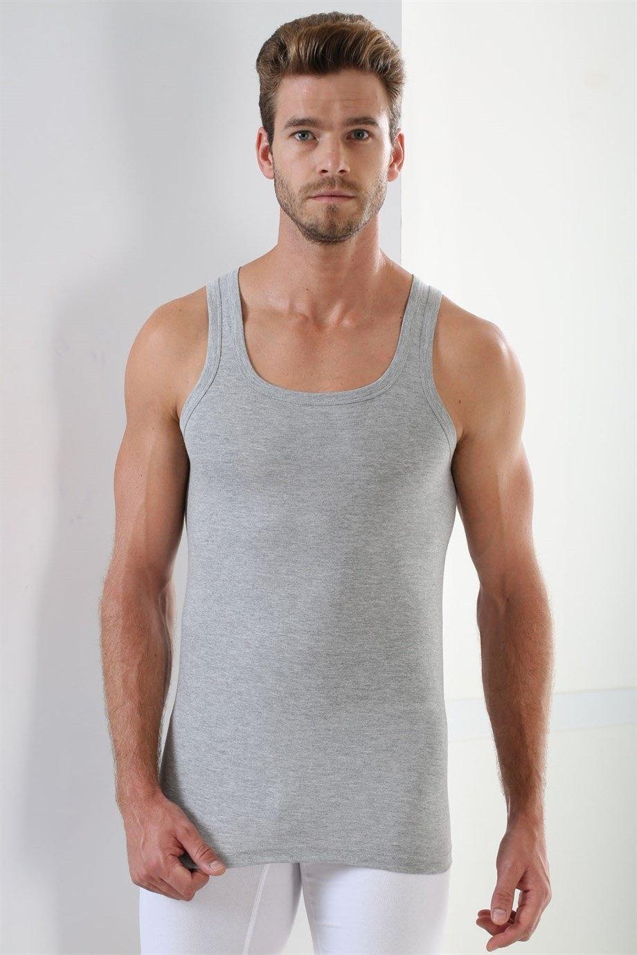 Pamuklu Ribana Kesim Erkek Atlet Arma Yıldız 1107 - Gri