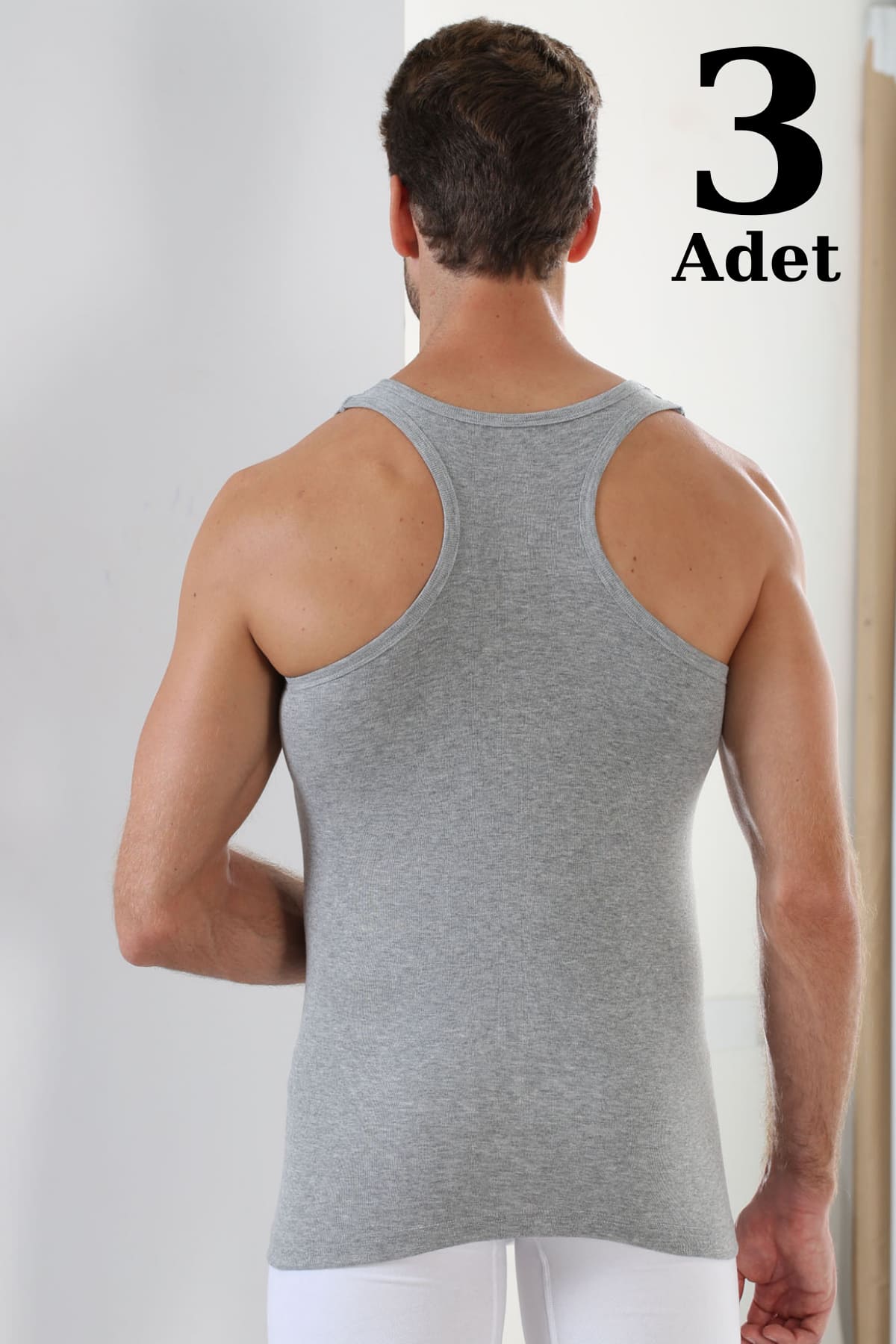 Pamuklu Ribana Gri Erkek Atlet 3'lü Paket Arma 1008 - Gri