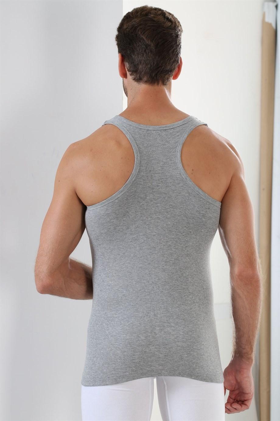 Pamuklu Ribana Gri Erkek Atlet 3'lü Paket Arma 1008 - Gri