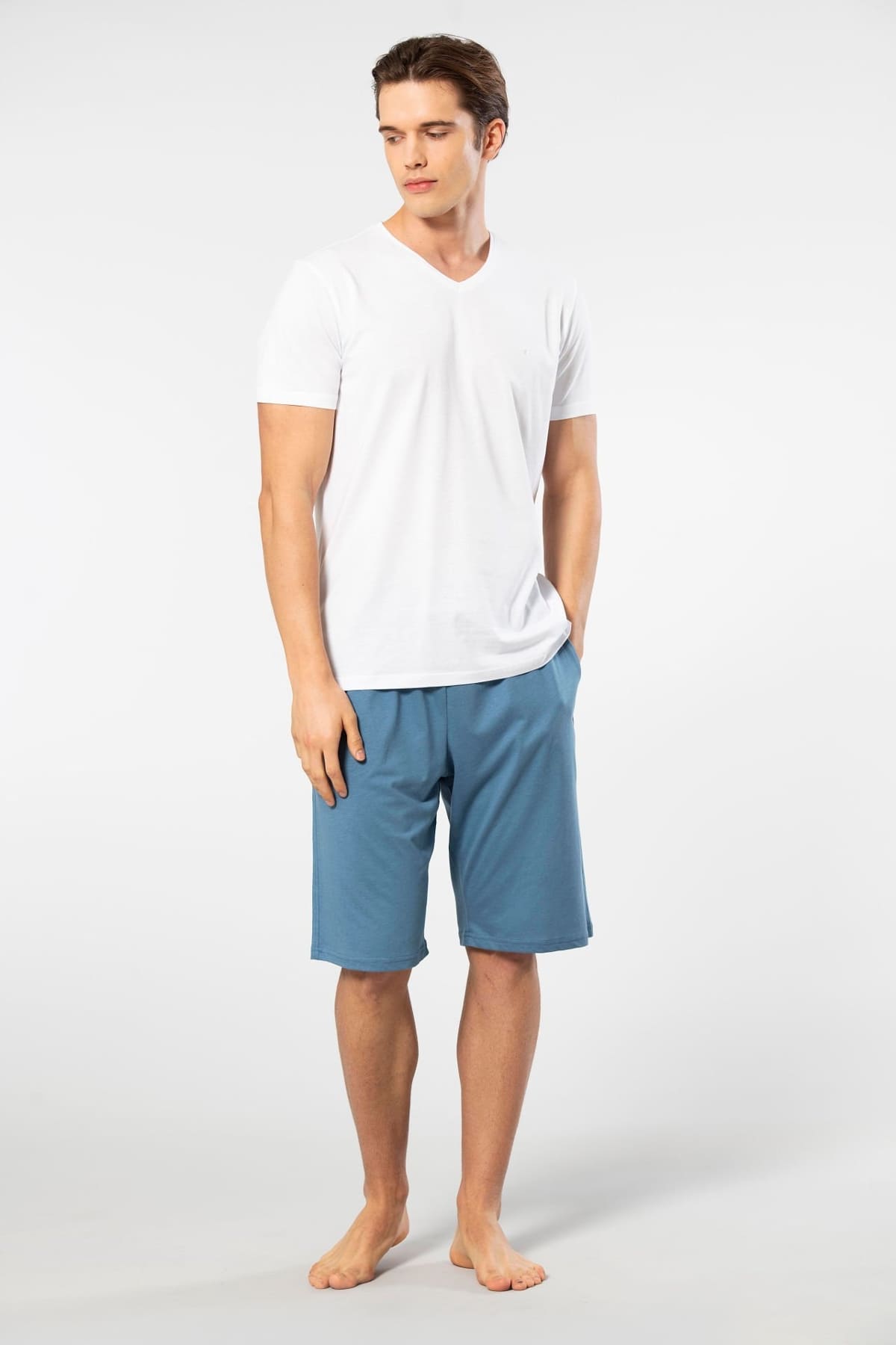 Cepli Kısa Kollu Modal Pamuklu Erkek Pijama Takımı Cacharel 2193 - Beyaz