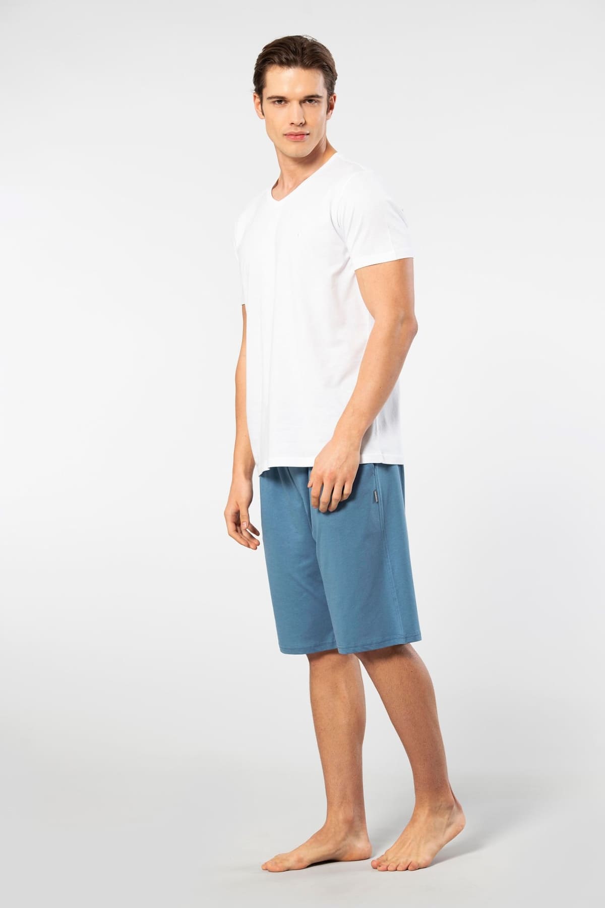 Cepli Kısa Kollu Modal Pamuklu Erkek Pijama Takımı Cacharel 2193 - Beyaz