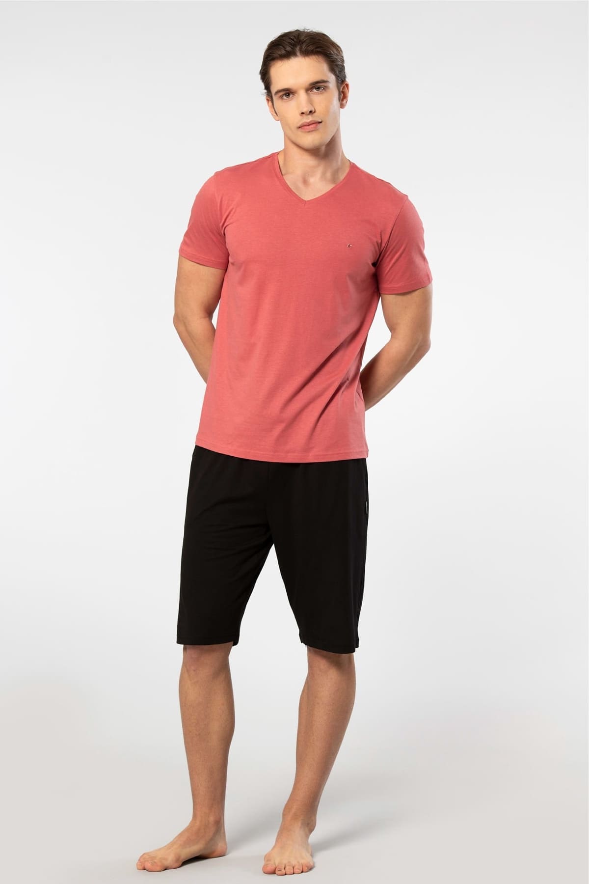 Kısa Kollu Modal Pamuklu Pijama Takımı Cacharel 2193 - Mercan