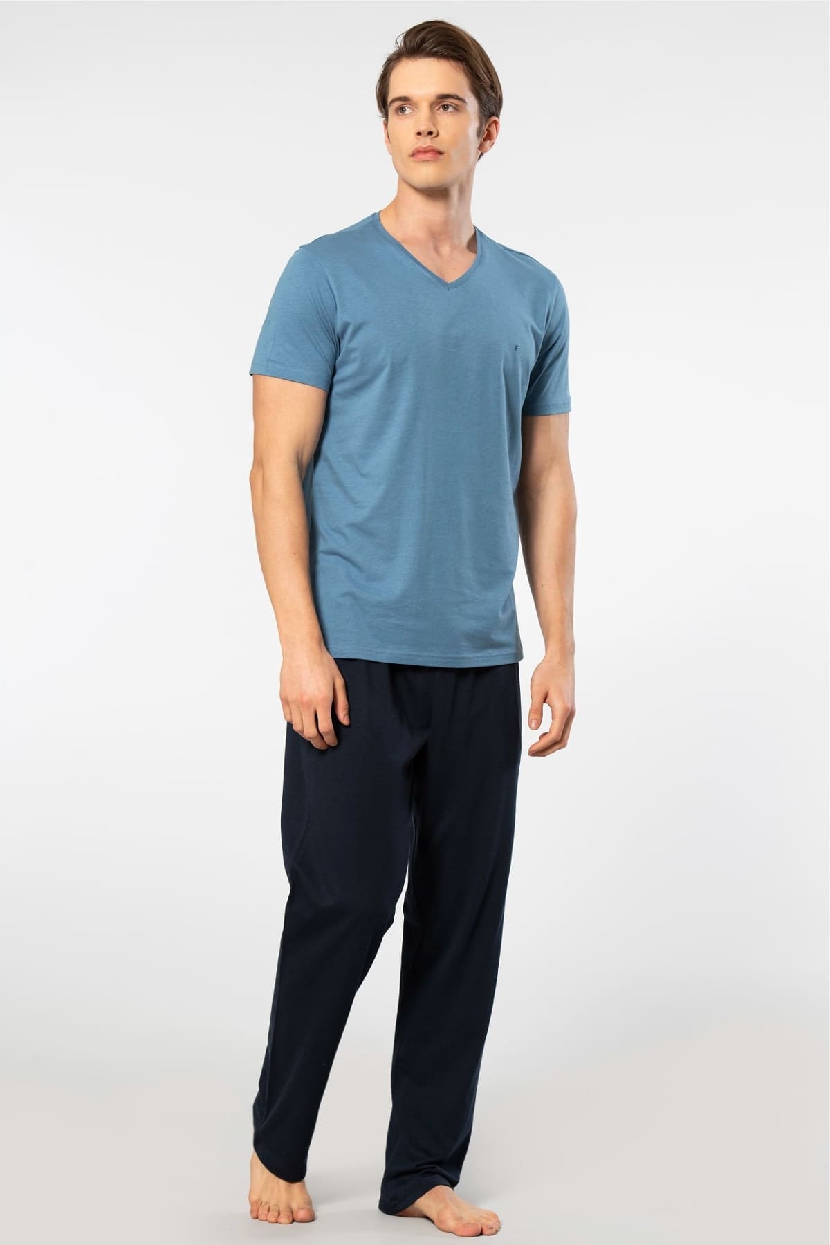 Pamuklu Sarı Kısa Kollu Erkek Pijama Takımı Cacharel 2192 - İndigo
