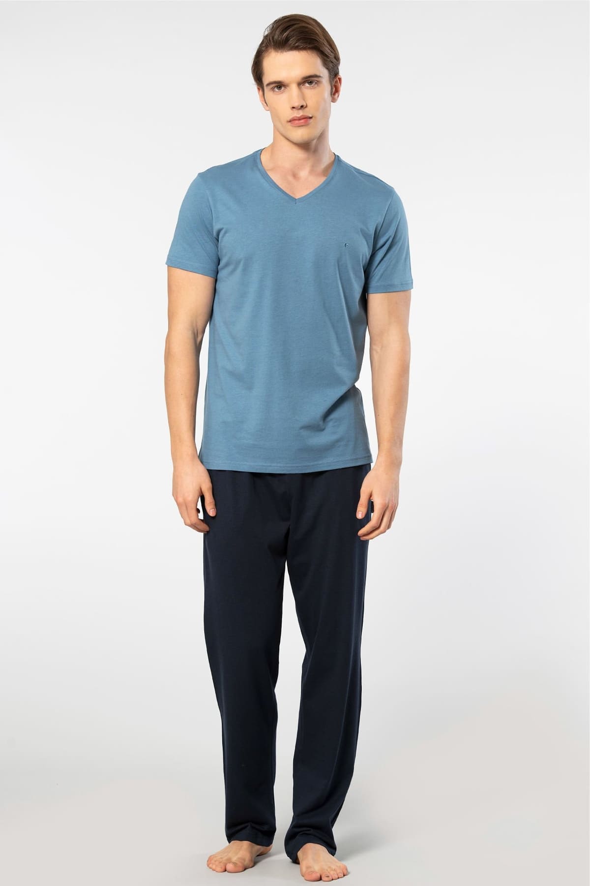 Pamuklu Sarı Kısa Kollu Erkek Pijama Takımı Cacharel 2192 - İndigo