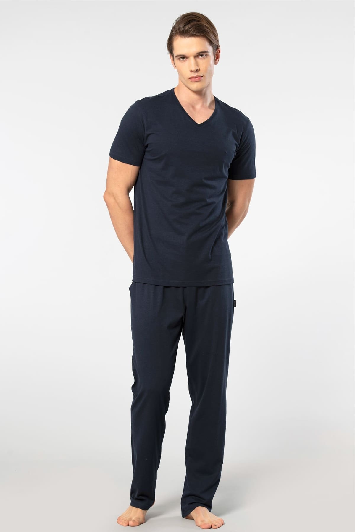 V Yaka Kısa Kollu Modal Erkek Pijama Takımı Cacharel 2192 - Lacivert