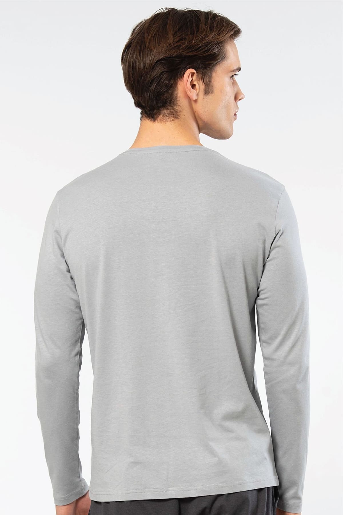 Modal Pamuklu Bisiklet Yaka Erkek T-shirt Cacharel 2242 - Gri