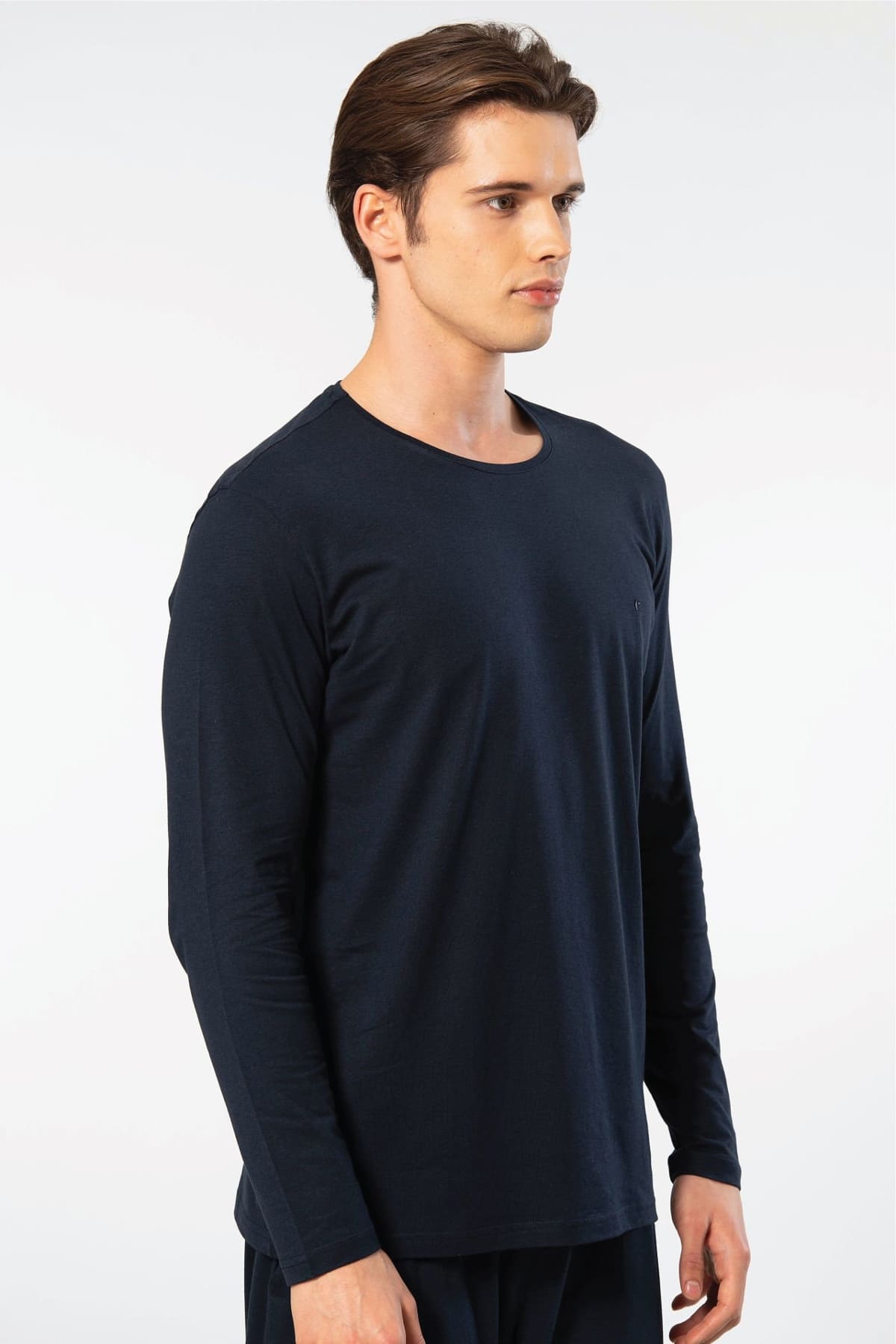 Modal Pamuklu Bisiklet Yaka Erkek T-shirt Cacharel 2242 - Lacivert