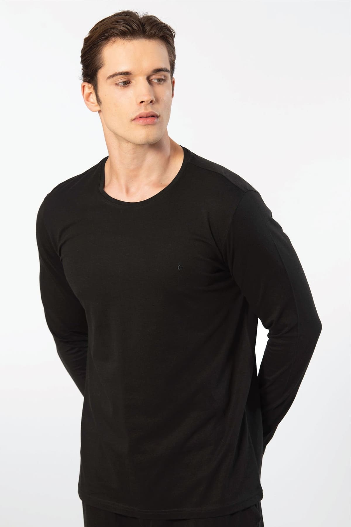 Modal Pamuk Bisiklet Yaka Erkek T-shirt Cacharel 2242 - Siyah