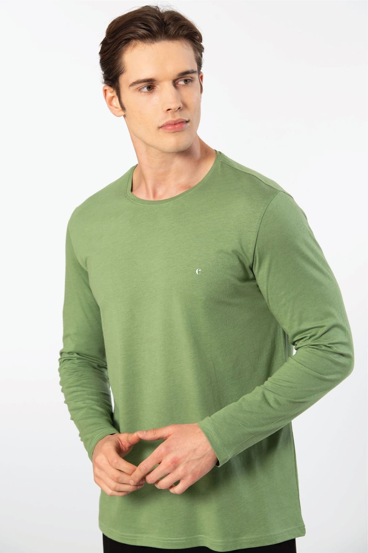 Modal Pamuklu Bisiklet Yaka Erkek T-shirt Cacharel 2242 - Yeşil