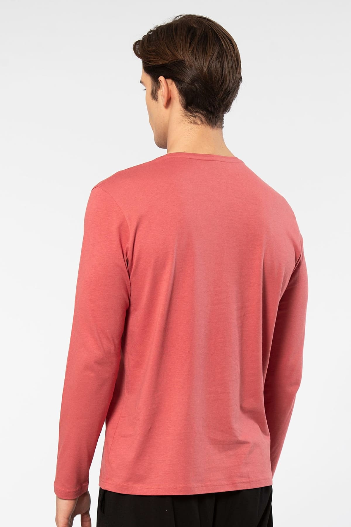 Uzun Kollu V Yaka Modal Pamuk T-shirt Cacharel 2243 - Mercan