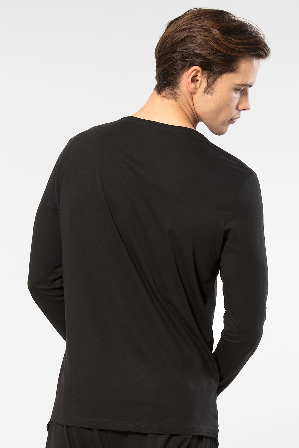 V Yaka Modal Pamuklu Erkek T-shirt Cacharel 2243 - Siyah