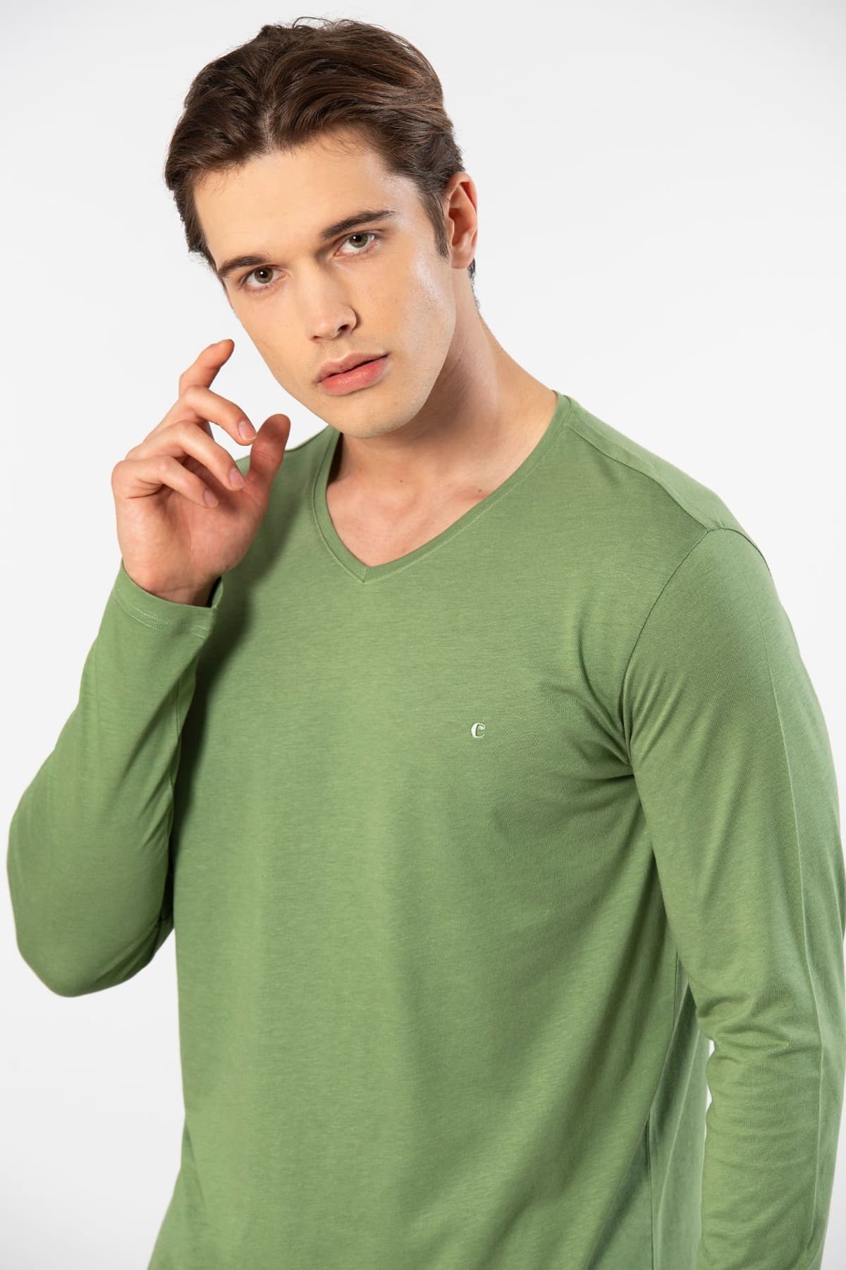 Modal Pamuklu V Yaka Erkek T-shirt Cacharel 2243 - Yeşil