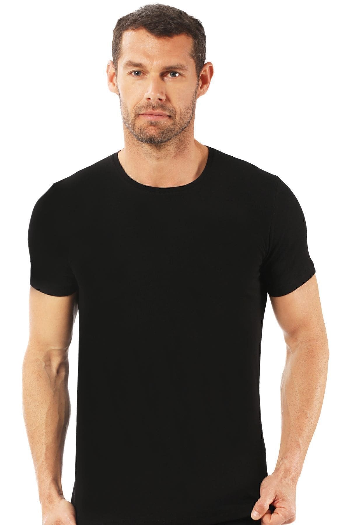 Pamuklu Yarım Kol Fanila T-Shirt Özkan 0265 - Siyah