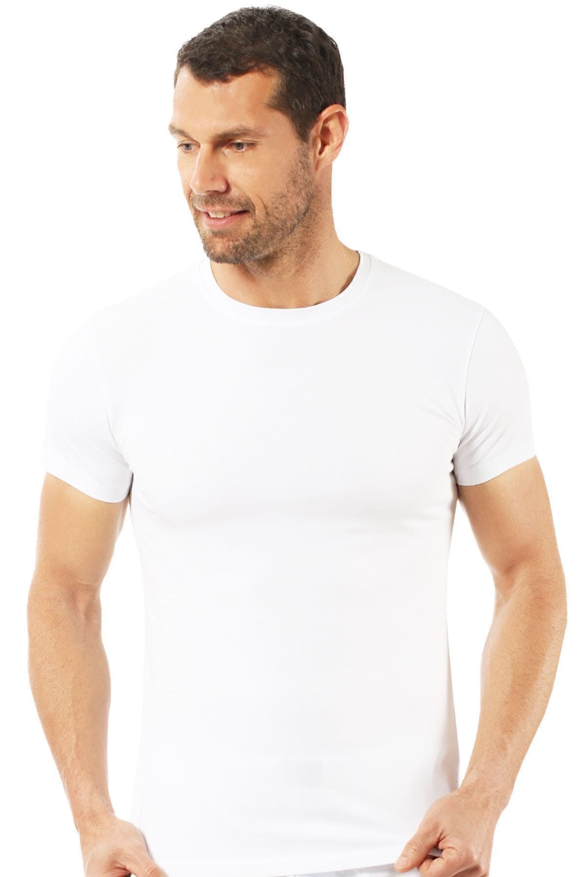 Pamuklu Yarım Kol Fanila T-Shirt Özkan 0265 - Beyaz