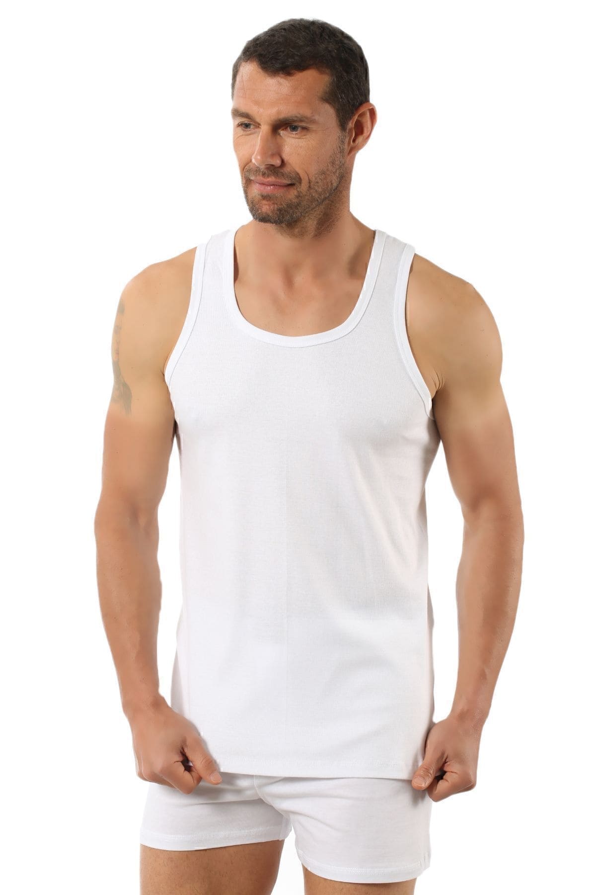 Pamuklu Ribana Sırtı Çapraz Atlet Özkan 0058 - Beyaz