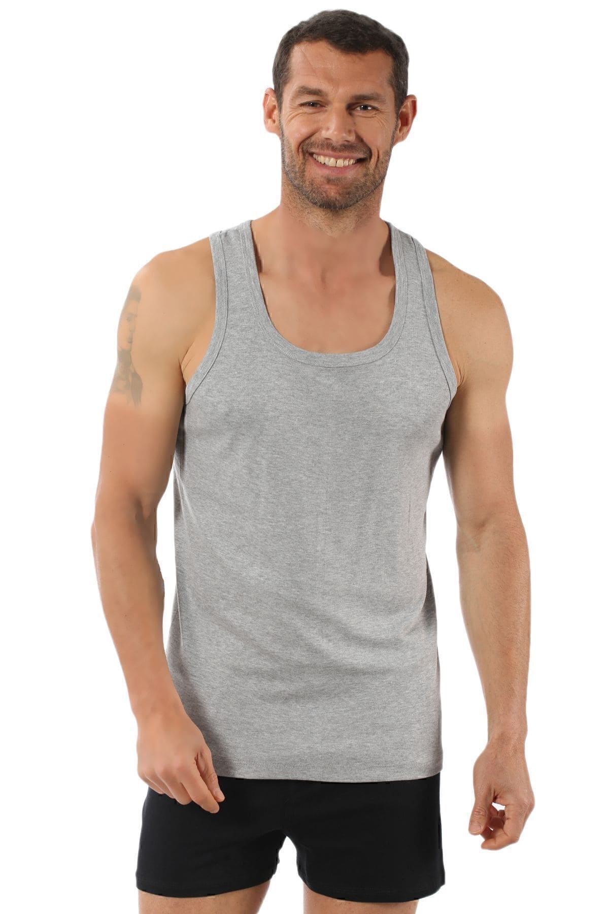 Pamuklu Ribana Sırtı Çapraz Atlet Özkan 0058 - Gri