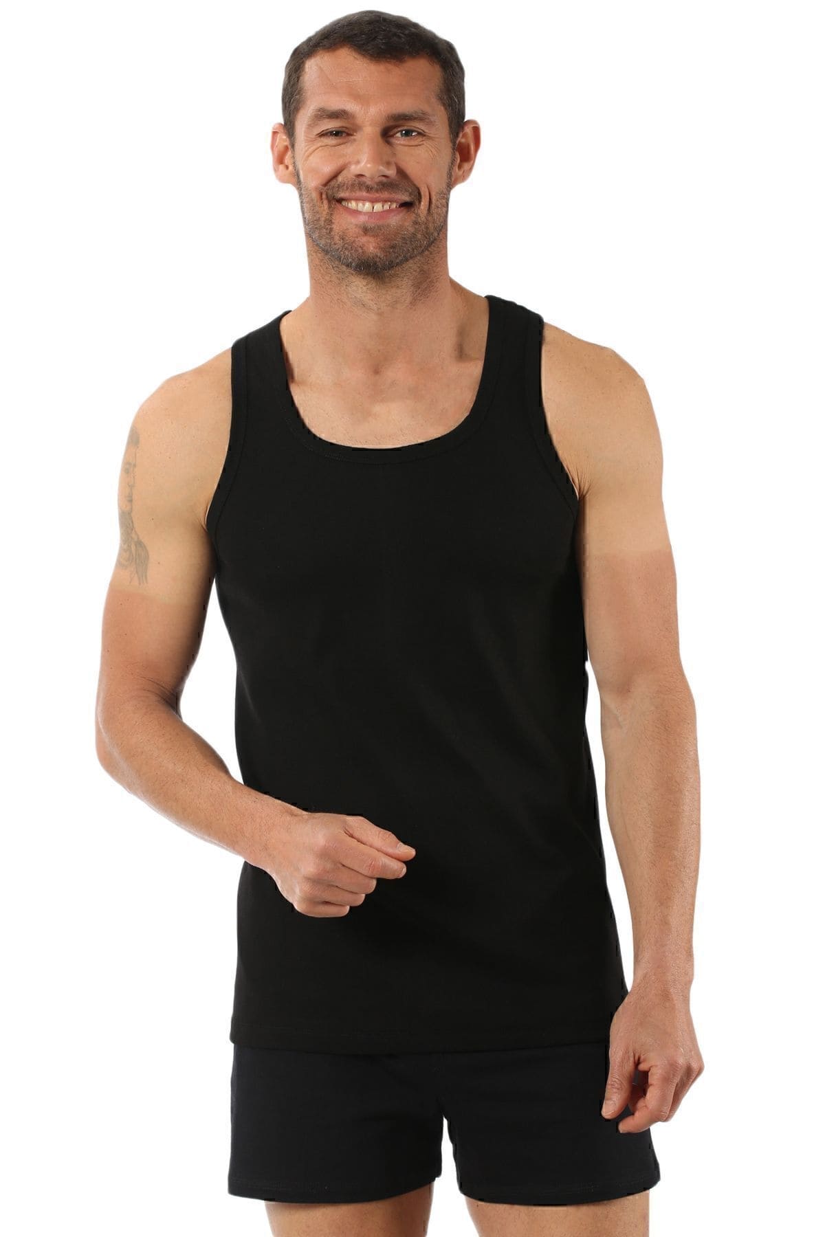 Pamuklu Ribana Sırtı Çapraz Atlet Özkan 0058 - Siyah