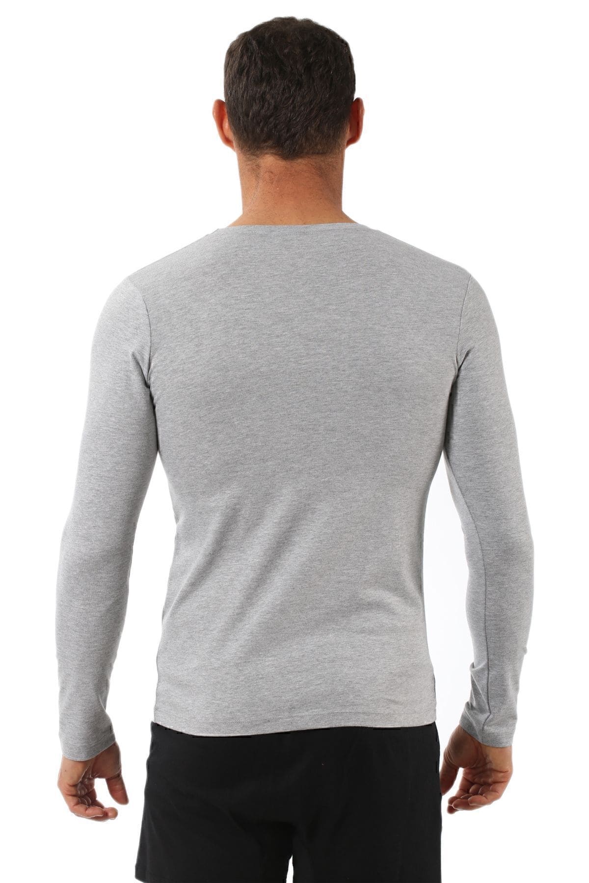 Pamuklu Likralı V Yaka Uzun Kol T-Shirt Özkan 0274 - Gri