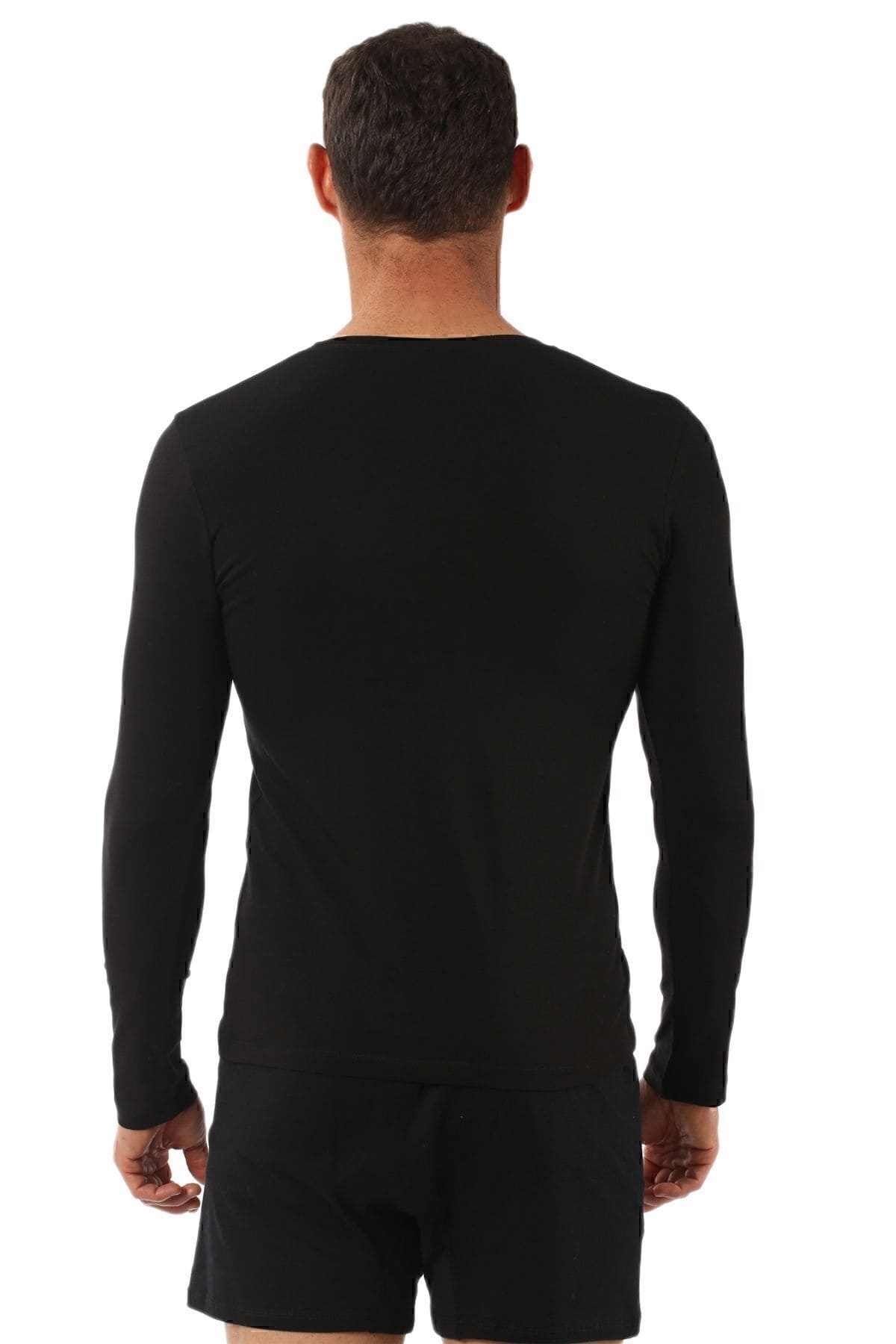 Pamuklu Likralı V Yaka Uzun Kol T-Shirt Özkan 0274 - Siyah