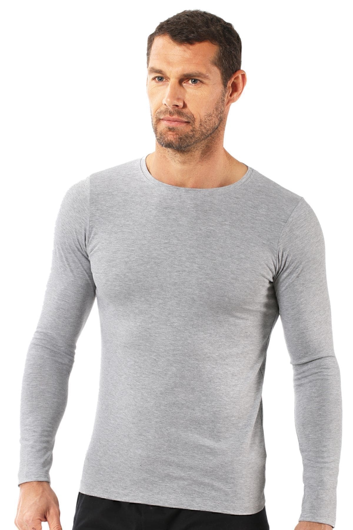 Pamuklu Likralı Uzun Kol T-Shirt Fanila Özkan 0266 - Gri