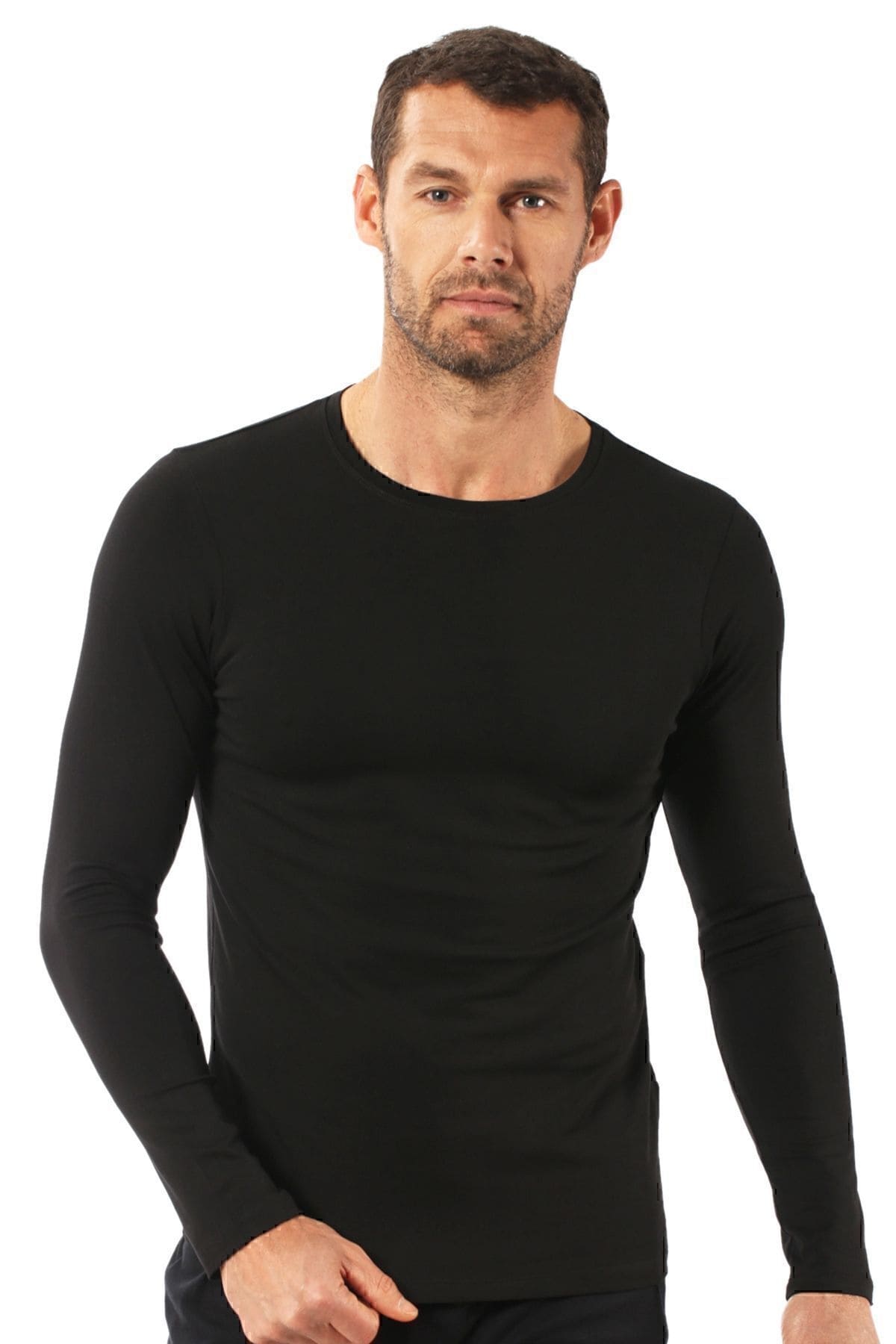 Pamuklu Likralı Uzun Kol T-Shirt Fanila Özkan 0266 - Siyah