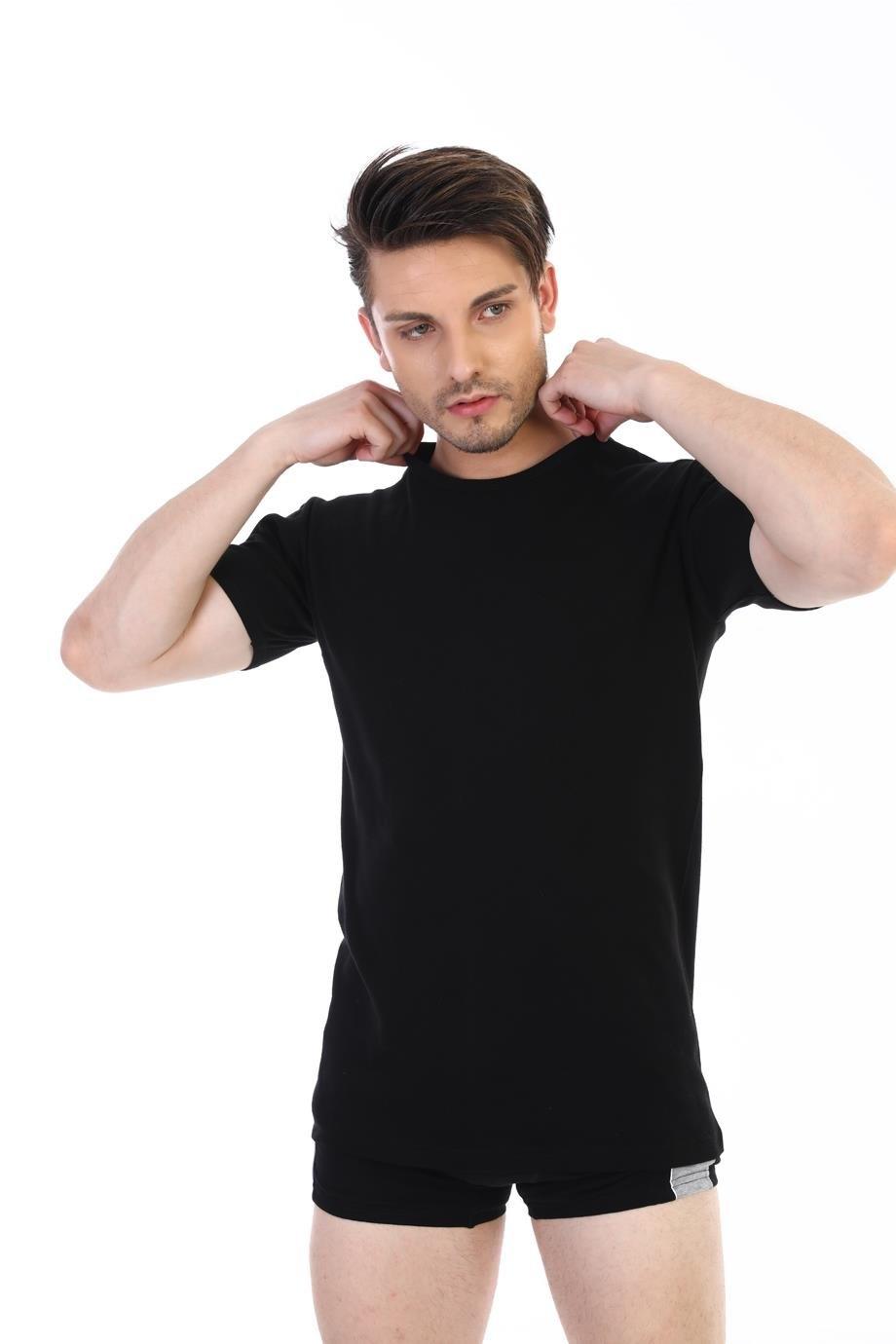 Pamuklu Ribana Bisiklet Yaka Siyah Atlet Çift Kaplan 841 - Siyah