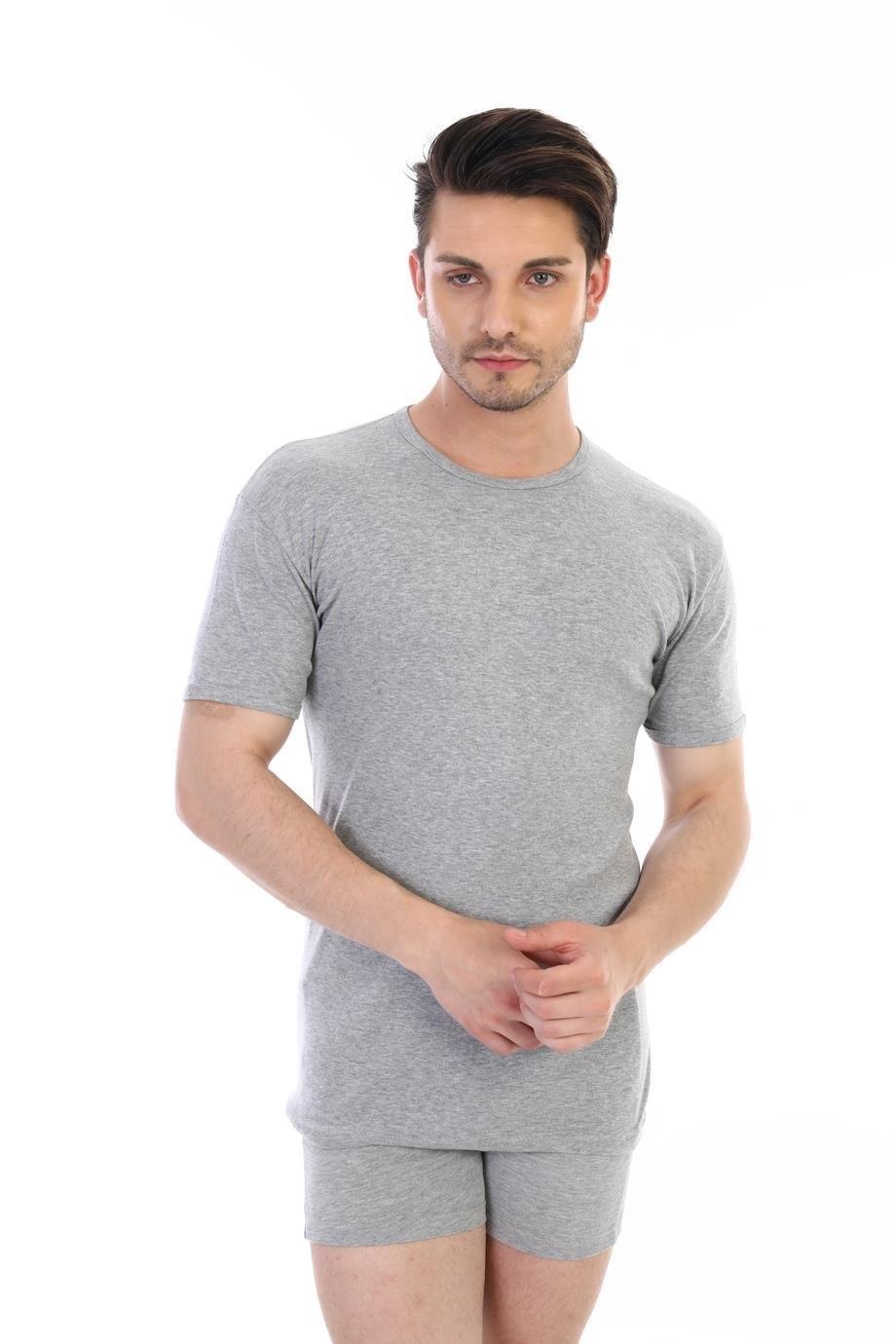 Pamuklu Ribana Bisiklet Yaka Siyah Atlet Çift Kaplan 841 - Gri