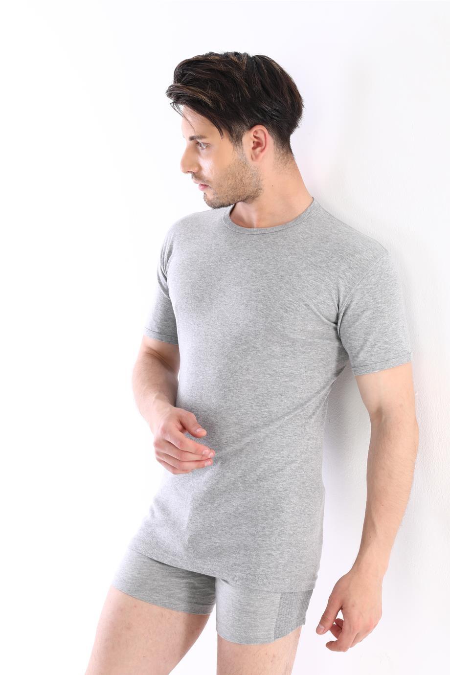 Pamuklu Ribana Bisiklet Yaka Siyah Atlet Çift Kaplan 841 - Gri