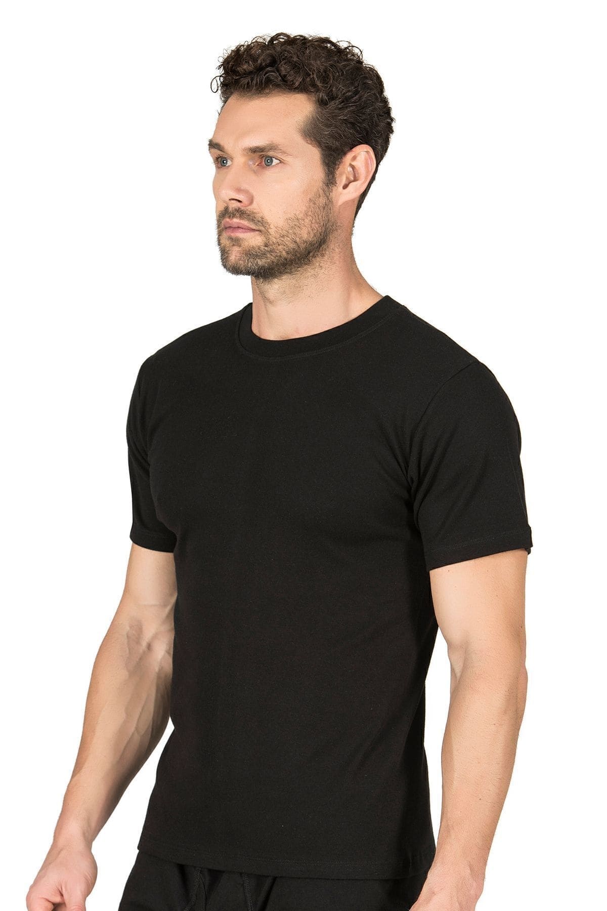 Ribana Esnek Kapalı Yaka Yarım Kol Atlet Özkan 0116 - Siyah