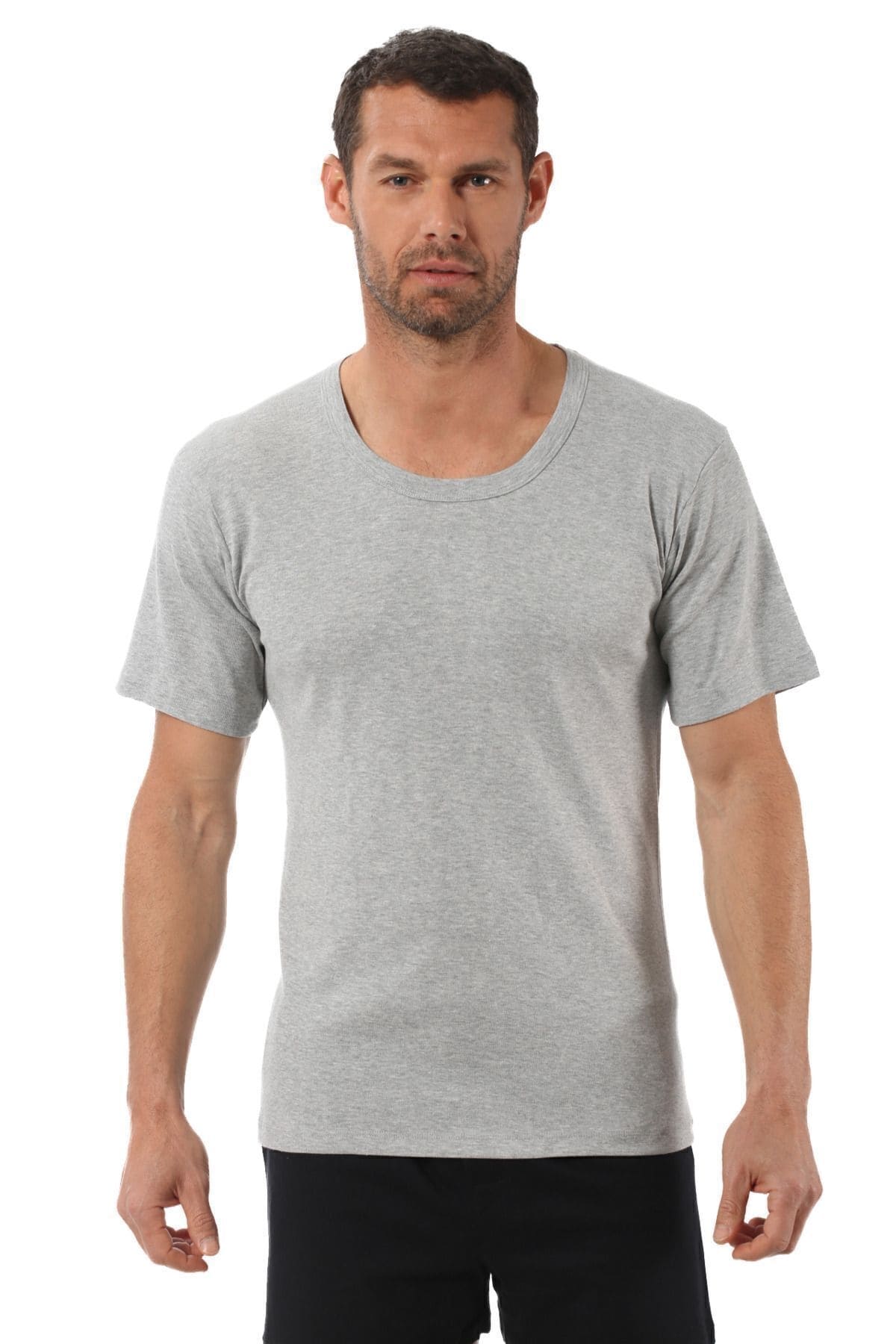 Ribana Pamuklu Geniş Yaka Kısa Kollu Fanila Özkan 0115 - Gri