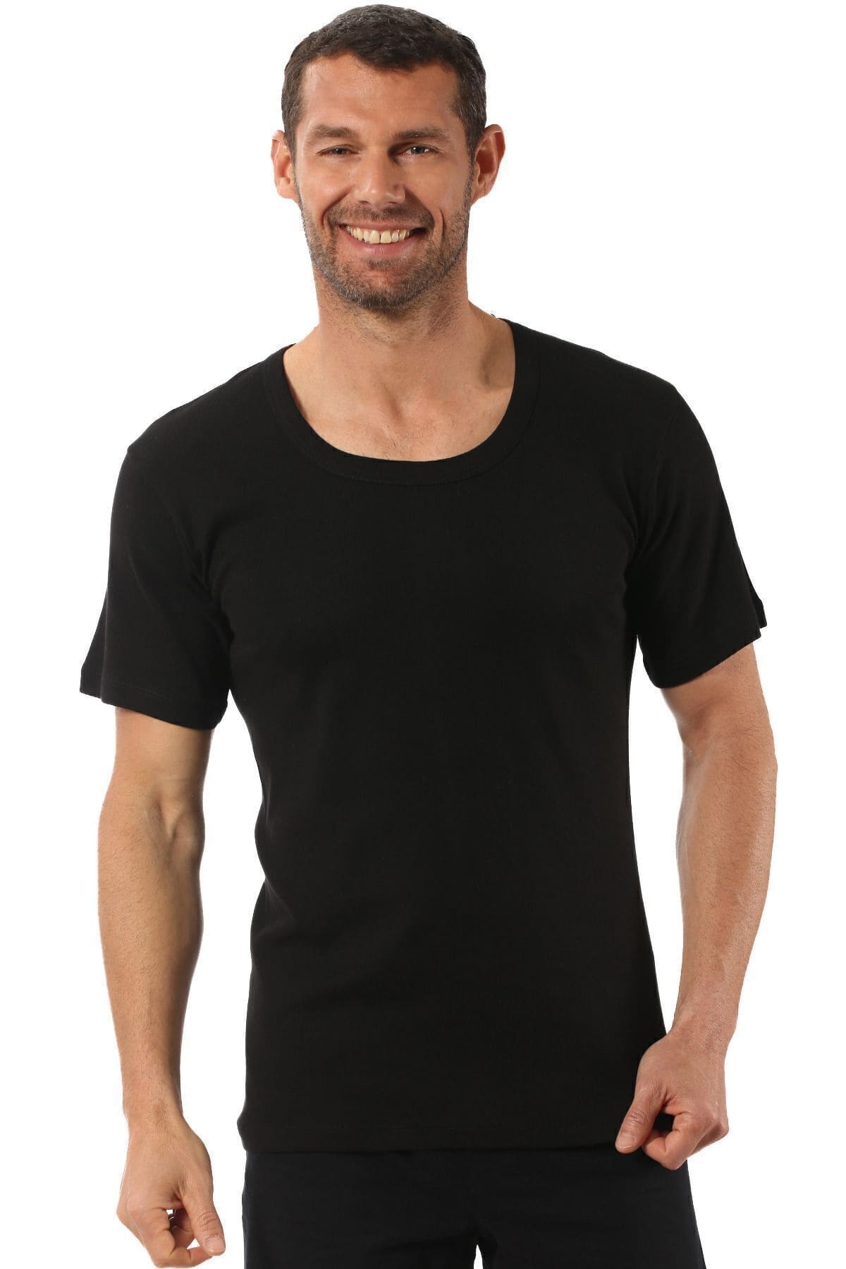 Ribana Pamuklu Geniş Yaka Kısa Kollu Fanila Özkan 0115 - Siyah