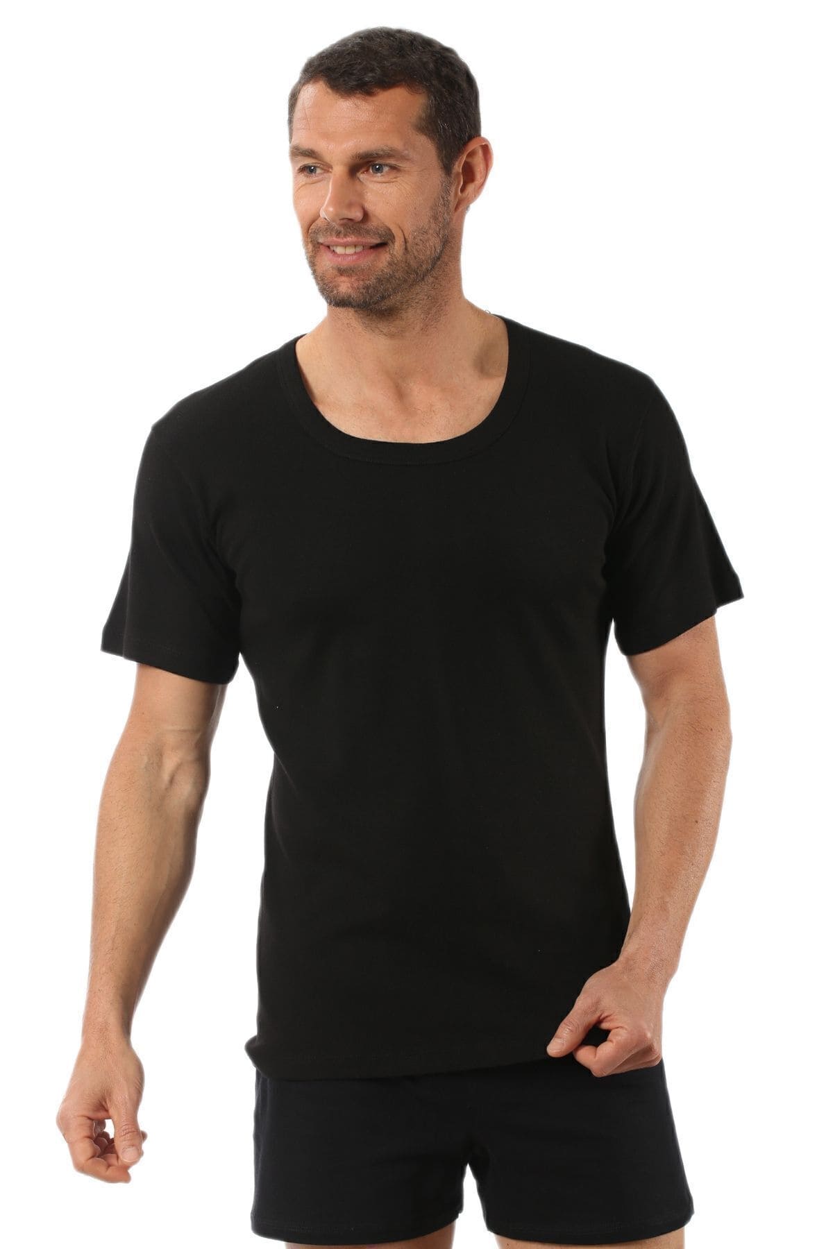 Ribana Pamuklu Geniş Yaka Kısa Kollu Fanila Özkan 0115 - Siyah