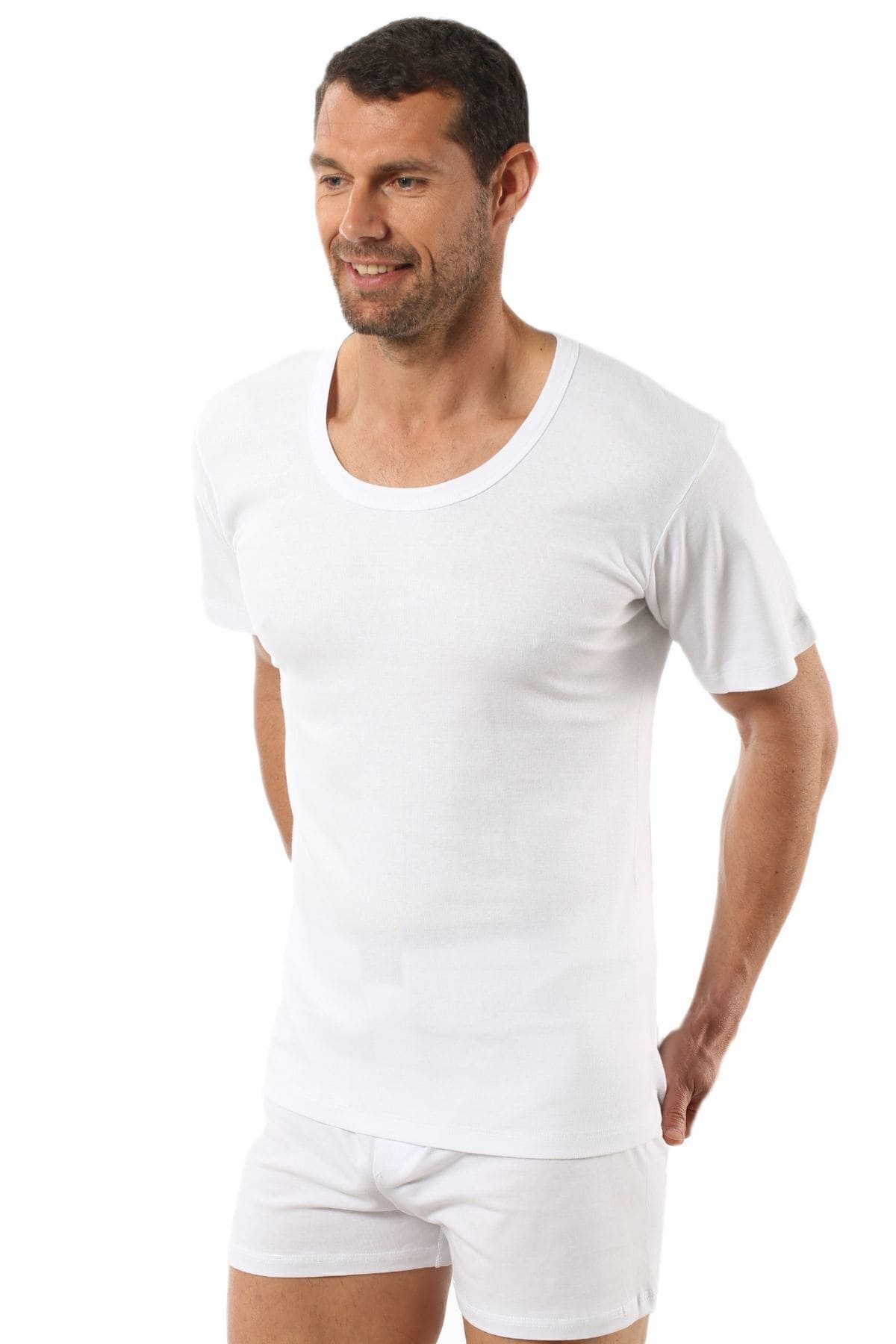 Ribana Pamuklu Geniş Yaka Kısa Kollu Fanila Özkan 0115 - Beyaz