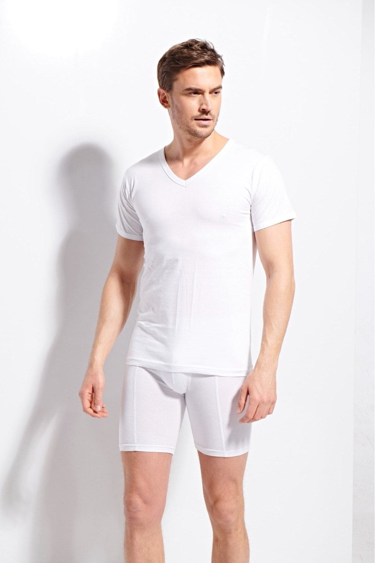 Ribana V Yaka Pamuklu T-shirt Erkek Kolcu 1220 - Beyaz